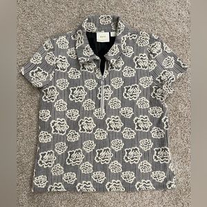 Anthropologie Maeve Floral Jacquard Zip-Up Polo Sweater, L